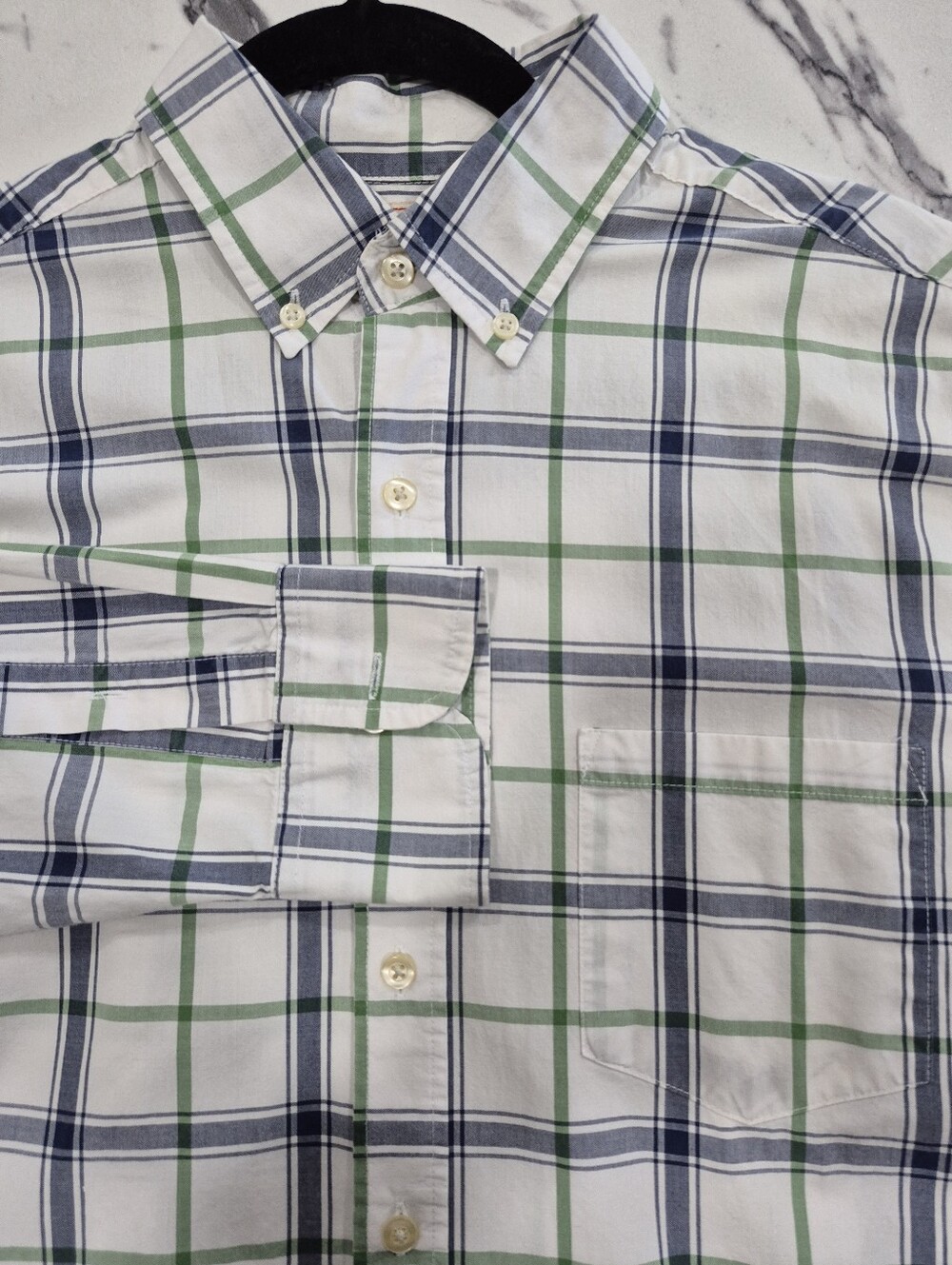 Reed Edward Long Sleeve Button Down Shirt Blue Green White Plaid, Mens Medium